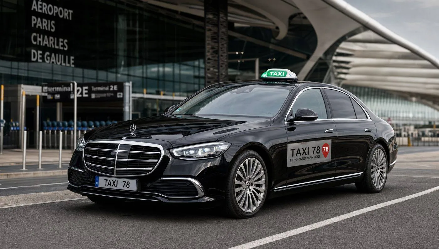 Taxi 78 devant l'aéroport Paris-Charles de Gaulle